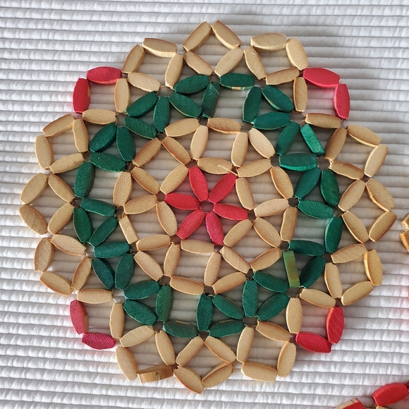 3 Vintage Wood Trivets Hot Plate Boho Multi Colour Wall Art Round Hexagon - Picture 3 of 8